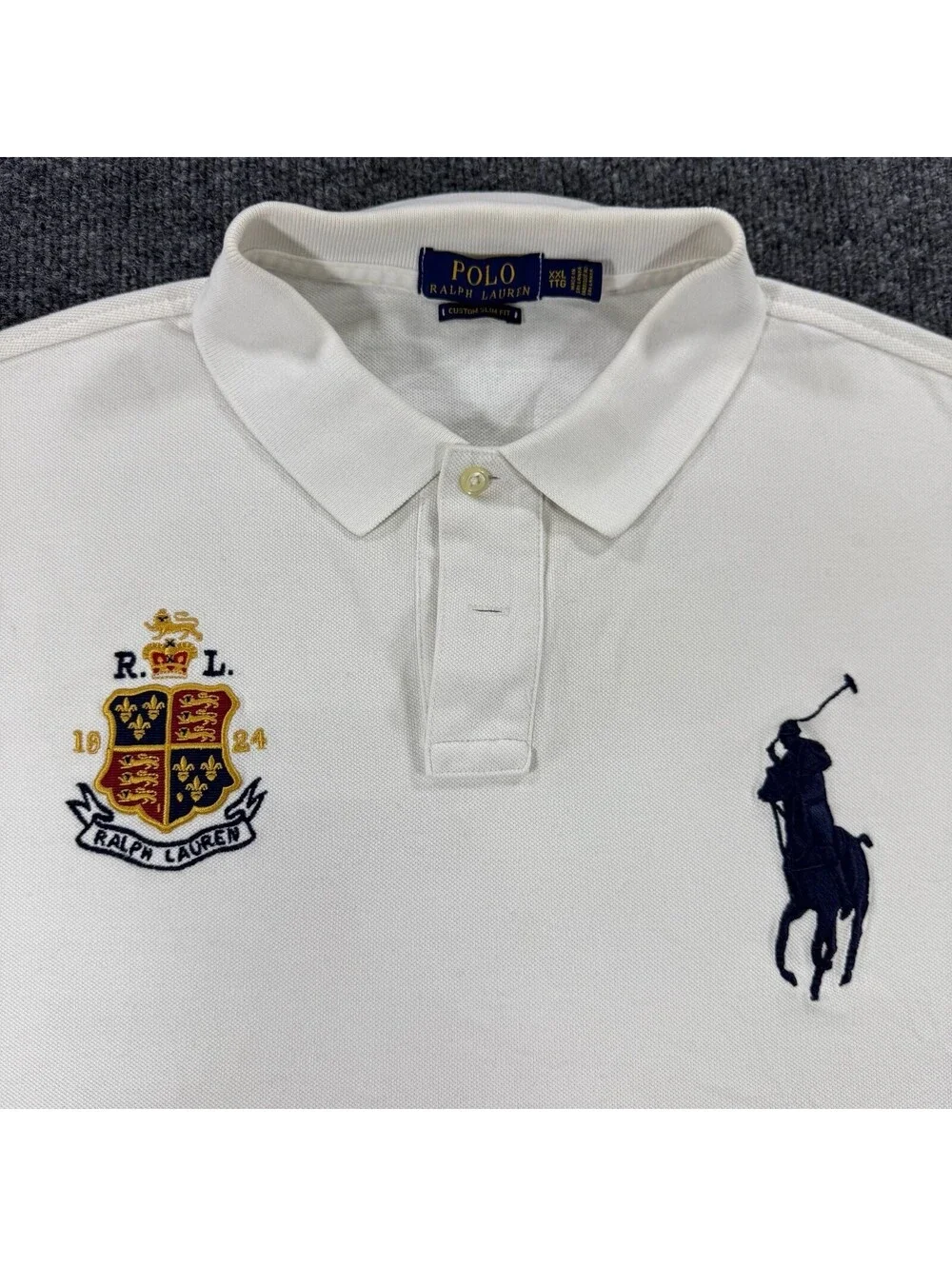 Polo Ralph Lauren Custom Slim Fit Big Pony Polo Shirt with Crest White XXL